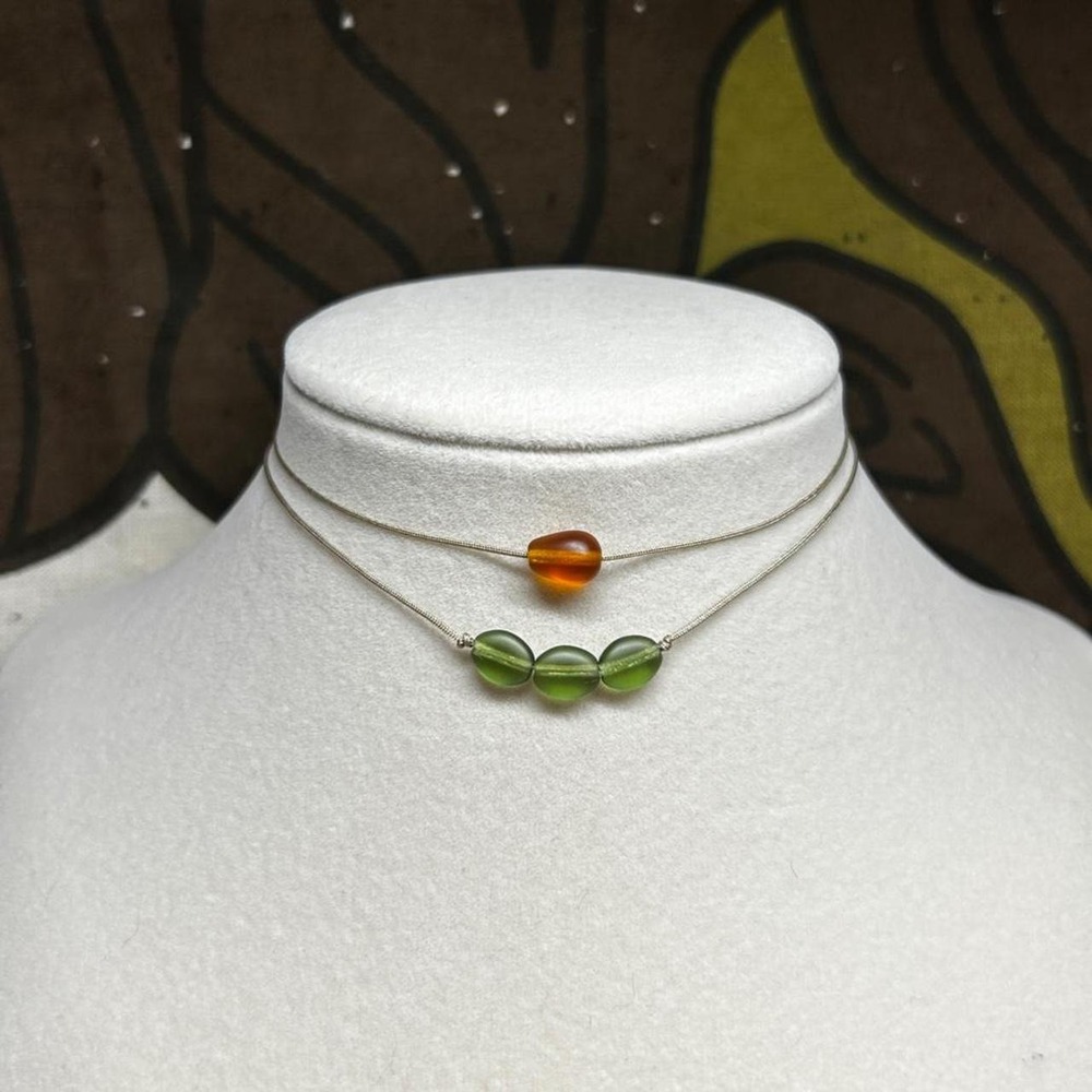 Layering boho chic necklace set green olive minimalist dainty cord adjustable
